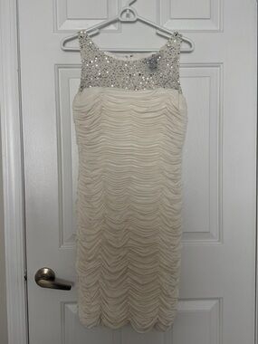 JS Boutique Ivory Beaded Ruched Midi Dress